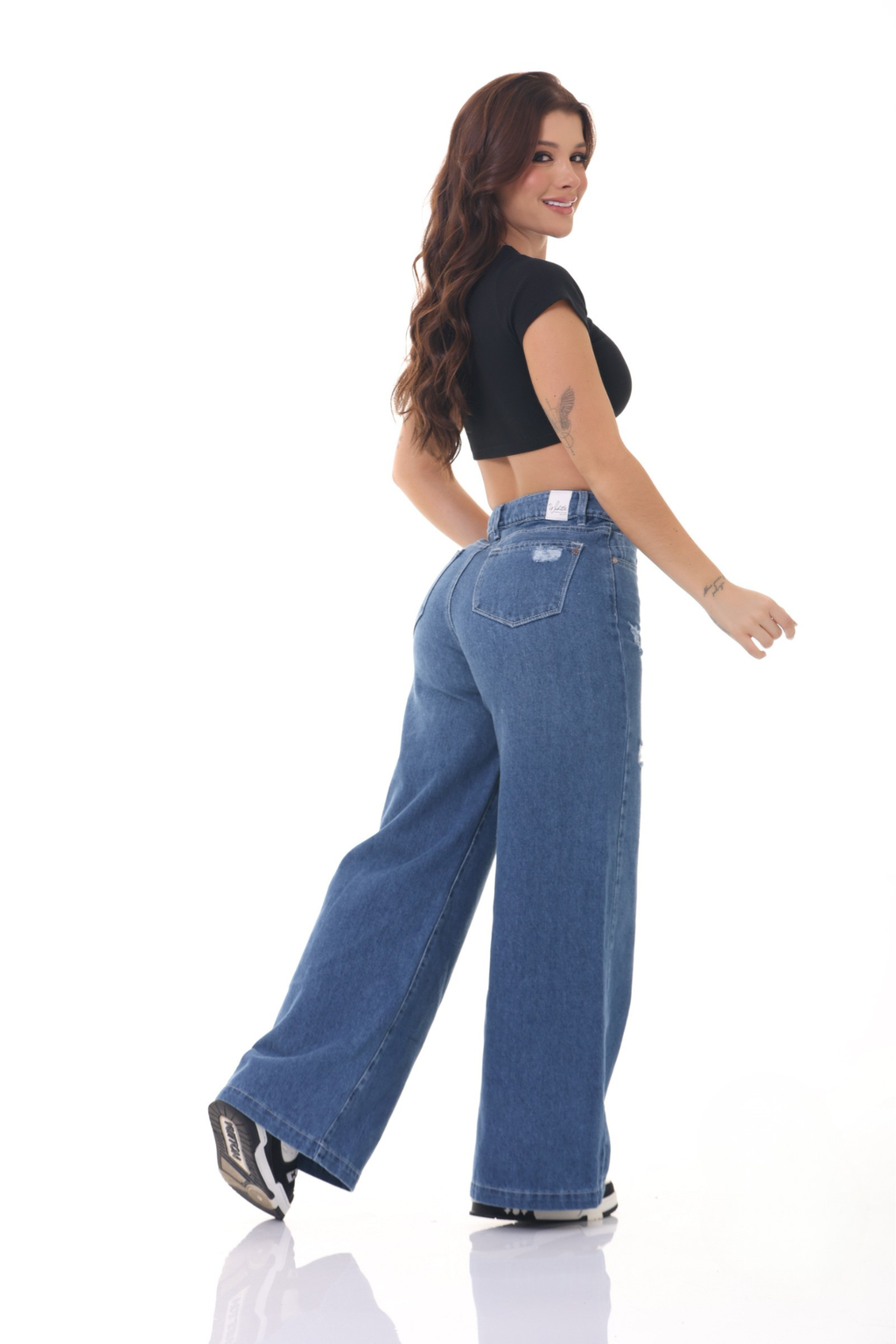 Jean Wide Leg Azul Medio con Rotos