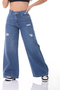 Jean Wide Leg Azul Medio con Rotos
