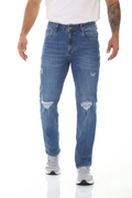Jean Hombre Azul Medio con Rotos